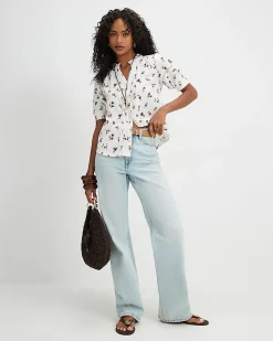 Cream Cotton Floral Textured Pintuck Blouse