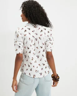 Cream Cotton Floral Textured Pintuck Blouse