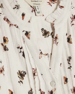 Cream Cotton Floral Textured Pintuck Blouse