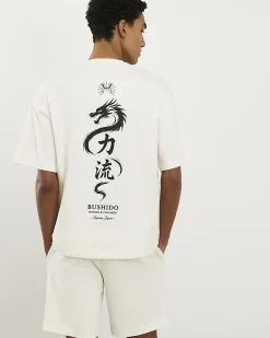 Cream Cotton Japanese T-Shirt And Shorts Set