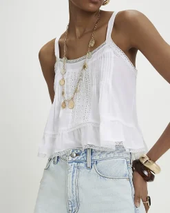Cream Cotton Lace Trim Cami