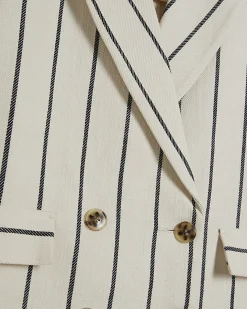 Cream Cotton Long Sleeve Striped Blazer