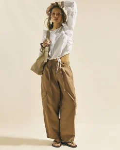 Cream Cotton Long Sleeve Ruffle Blouse
