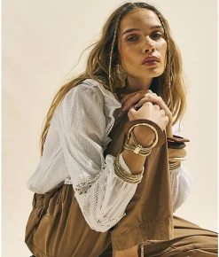 Cream Cotton Long Sleeve Ruffle Blouse