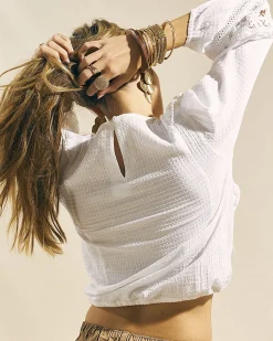Cream Cotton Long Sleeve Ruffle Blouse