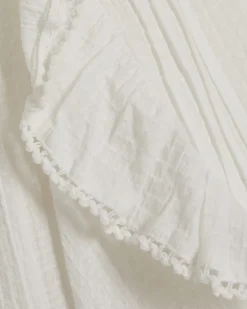 Cream Cotton Long Sleeve Ruffle Blouse