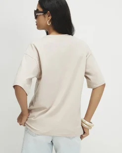 Cream Cotton Neon Palm Cutwork T-Shirt