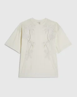 Cream Cotton Palm Broderie T-shirt