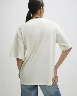 Cream Cotton Palm Broderie T-shirt