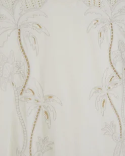 Cream Cotton Palm Broderie T-shirt