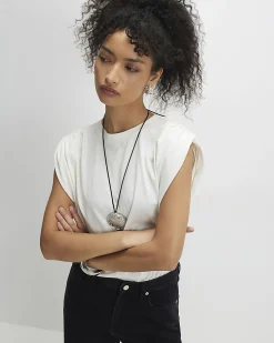 Cream Cotton Premium Ruched Shoulder T-shirt