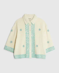 Cream Cotton Sequin Embellished Shirt