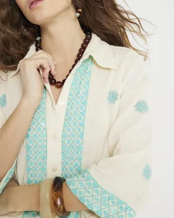 Cream Cotton Sequin Embellished Shirt