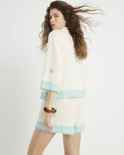 Cream Cotton Sequin Embellished Shirt