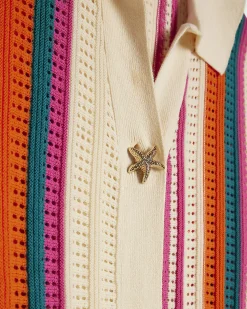Cream Cotton Striped Crochet Shirt