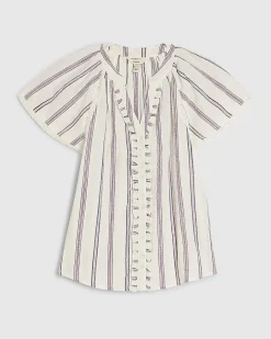 Cream Cotton Striped Frill Blouse