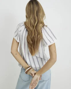 Cream Cotton Striped Frill Blouse