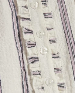Cream Cotton Striped Frill Blouse
