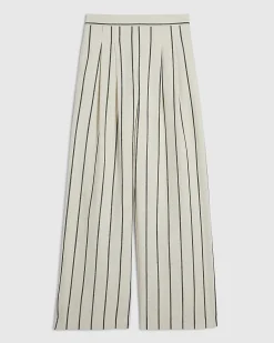 Cream Cotton Striped Wide Leg Trousers