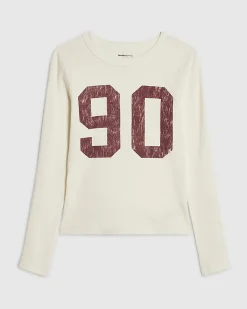Cream Cotton Washed Number Fitted Top