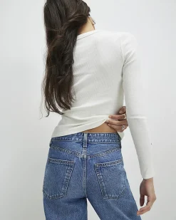 Cream Cotton Washed Number Fitted Top