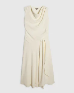 Cream Cowl Neck Asymmetric Midi dress