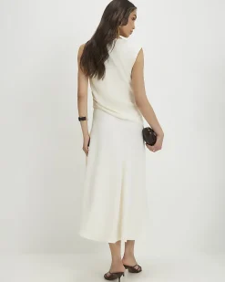 Cream Cowl Neck Asymmetric Midi dress