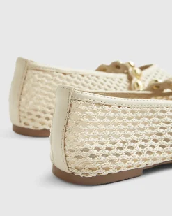Cream Crochet Ball Detail Ballet Pumps
