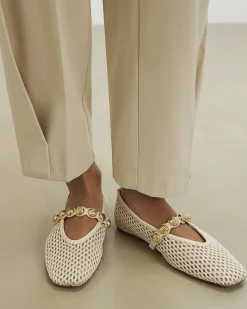 Cream Crochet Ball Detail Ballet Pumps