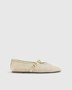 Cream Crochet Ball Detail Ballet Pumps