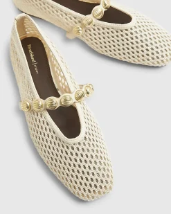 Cream Crochet Ball Detail Ballet Pumps