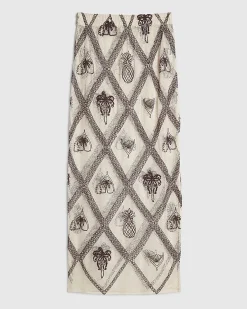Cream Crochet Embroidered Beach Maxi Skirt