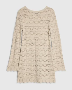 Cream Crochet Knit Boat Neck Mini Dress