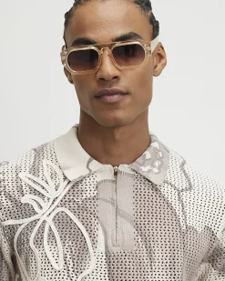 Cream Crochet Polo Shirt