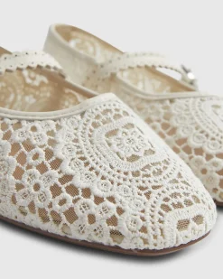 Cream Crochet Strapped Ballet Pumps