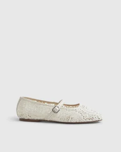 Cream Crochet Strapped Ballet Pumps