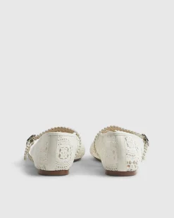 Cream Crochet Strapped Ballet Pumps