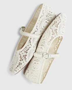 Cream Crochet Strapped Ballet Pumps