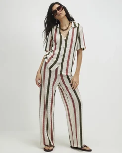 Cream Crochet Stripe Trousers