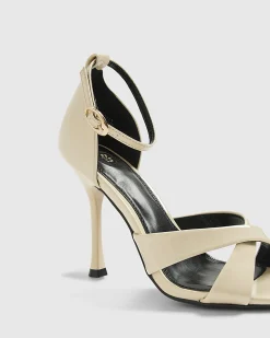 Cream Cross Over Strap Heeled Sandals