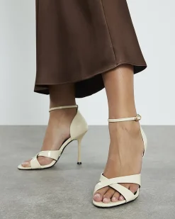 Cream Cross Over Strap Heeled Sandals