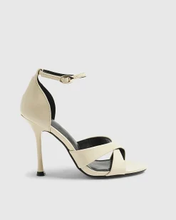 Cream Cross Over Strap Heeled Sandals