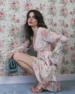 Cream Cutwork Lace Print Mini Dress