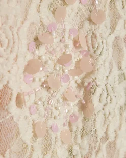 Cream Cutwork Lace Print Mini Dress