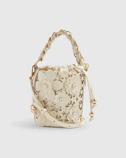 Cream 3D Floral Laser Cut Bucket Bag