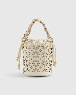 Cream 3D Floral Laser Cut Bucket Bag