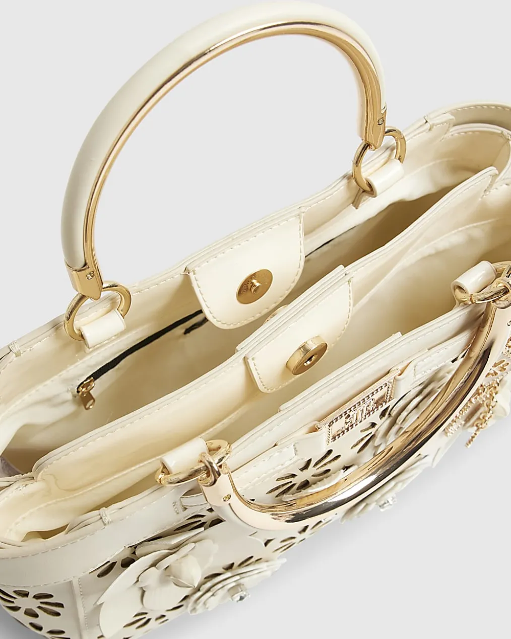 Cream 3D Floral Laser Cut Tote Bag