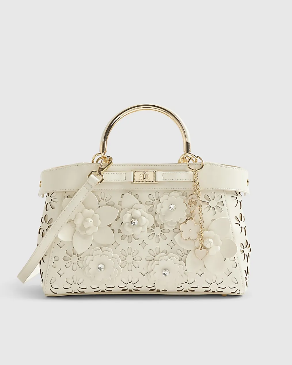 Cream 3D Floral Laser Cut Tote Bag