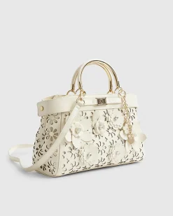 Cream 3D Floral Laser Cut Tote Bag