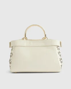 Cream 3D Floral Laser Cut Tote Bag